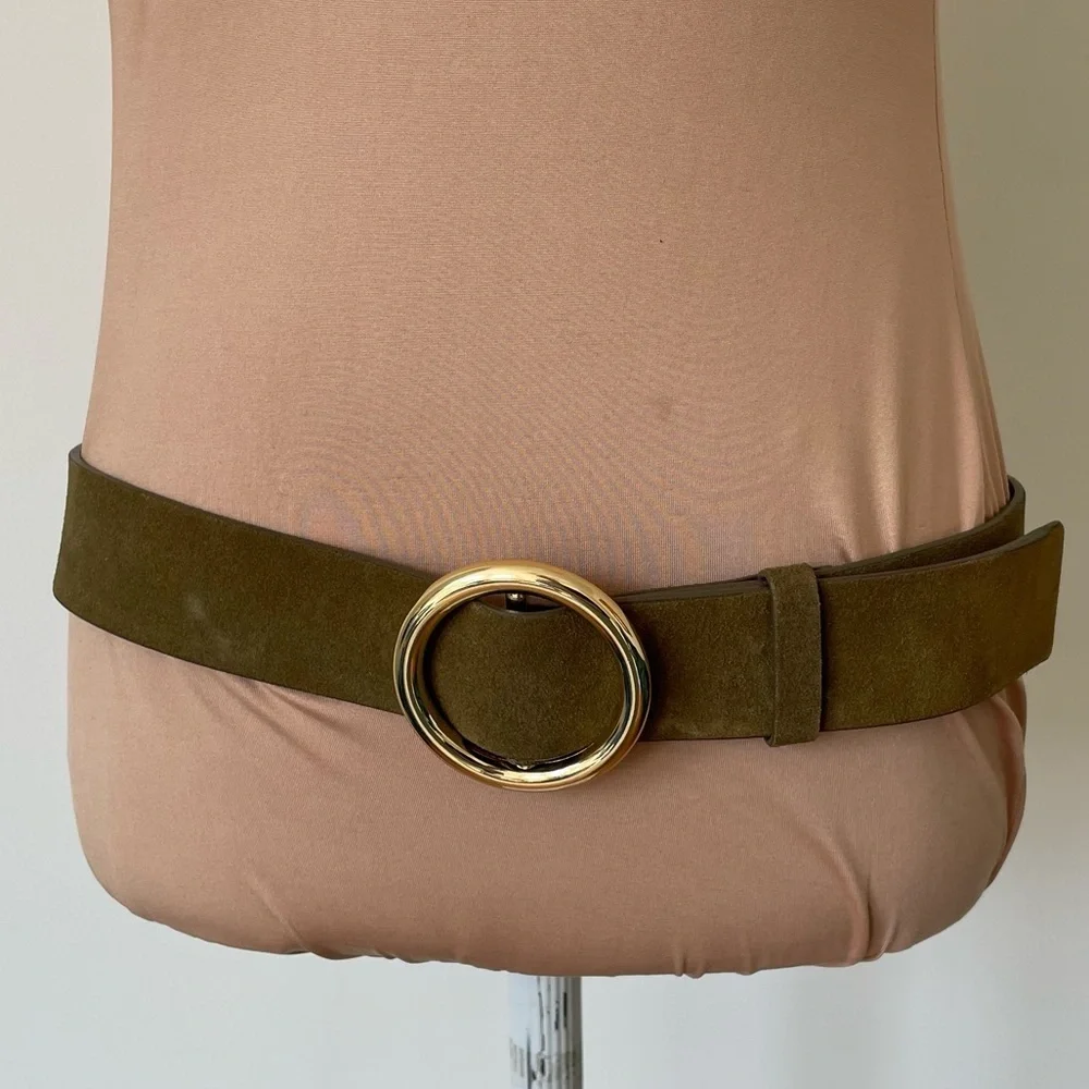 Frame Cargo Green Suede Gold Hardware Adjustable O Ring Belt LWBT0065 Sz Medium